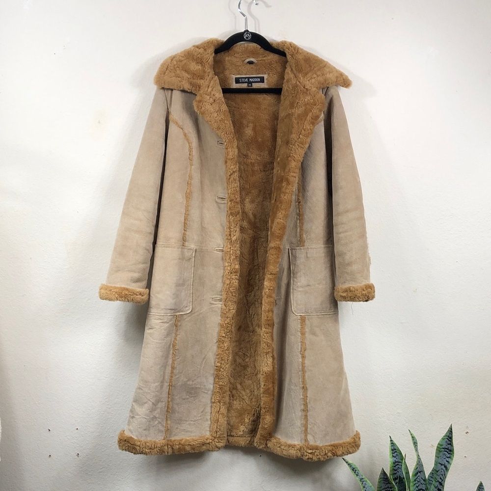 Vintage 90s Y2K Penny Lane Steve Madden Suede Shearling Maxi Coat M fits Small